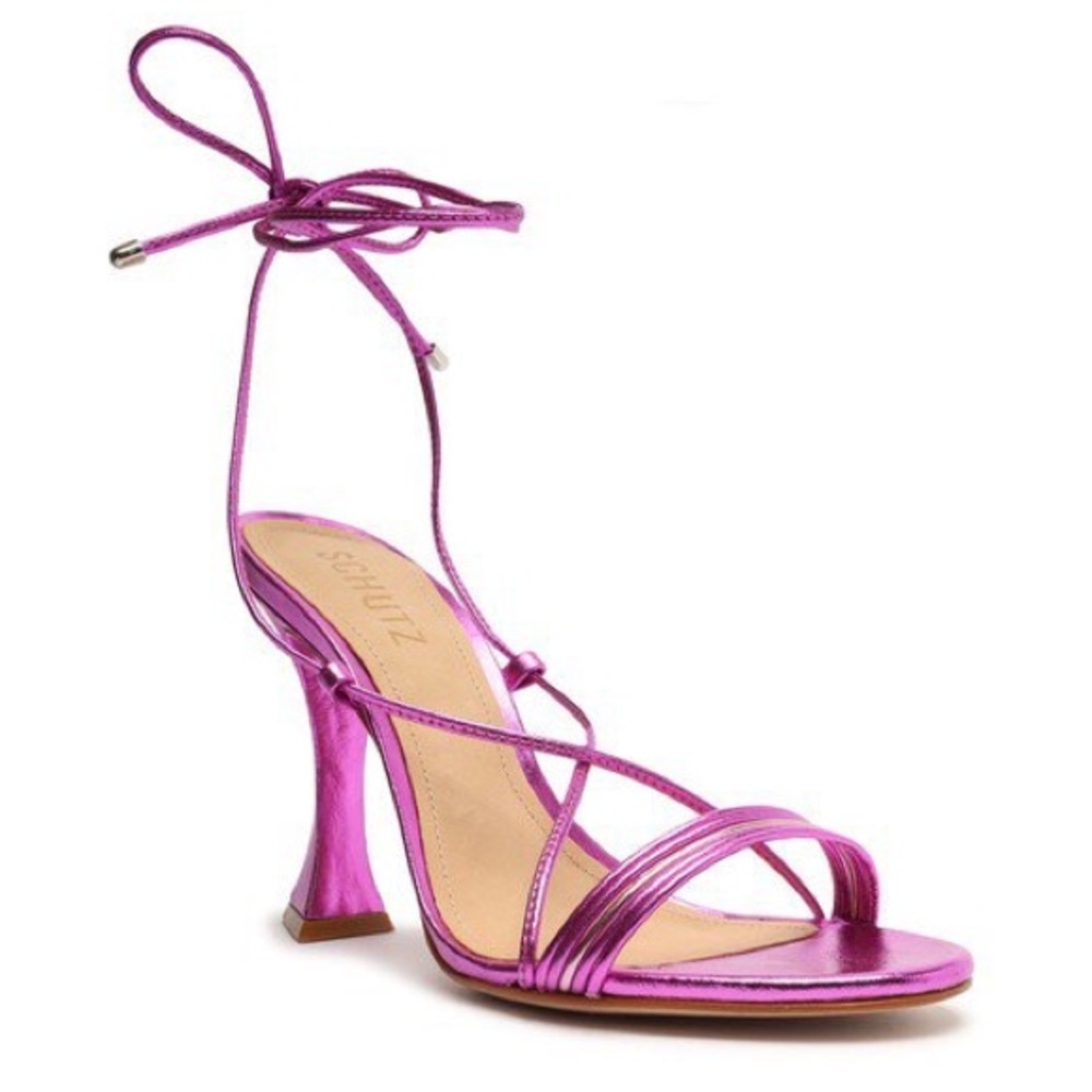 Schutz Bright Violet Arceli Metallic Leather Sandal